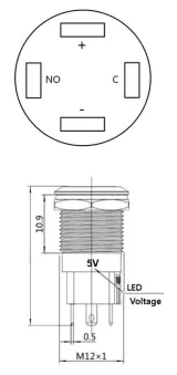 Κουμπί | Moment - παλμός | 5V LED Λευκό | RVS | 12mm – 4