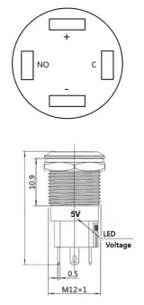 Κουμπί πίεσης | Moment - παλμός | 5V LED Κόκκινο | RVS | 12mm – 3