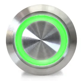 Πιεστικό κουμπί | on-off self lock | 12-24V LED Πράσινο | RVS | 16mm