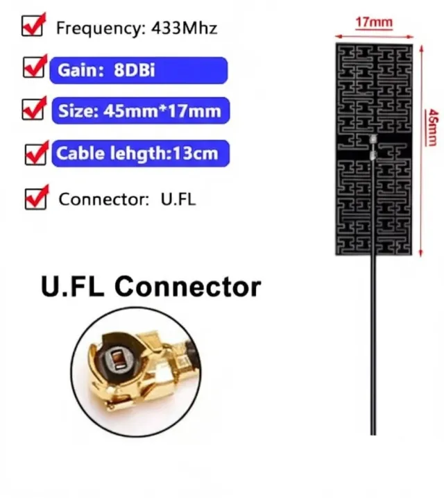 Κεραία LoRa 433MHz με σύνδεση IPEX