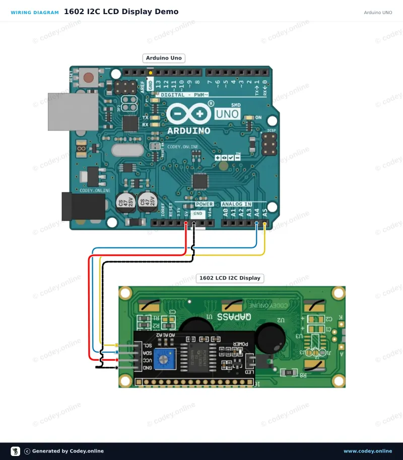 Διάγραμμα σύνδεσης: Προσαρμογέας I2C για LCD 1602/2004 σε ένα Arduino UNO