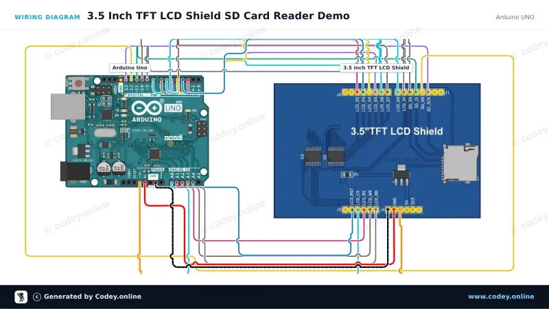 Διάγραμμα σύνδεσης: 3.5 inch Touch screen TFT shield για Arduino UNO και Mega σε ένα Arduino UNO
