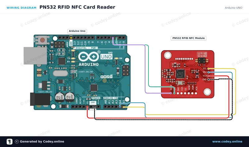 Διάγραμμα σύνδεσης: PN532 RFID NFC Kit με S50 Κάρτα και S50 Key Tag σε ένα Arduino UNO
